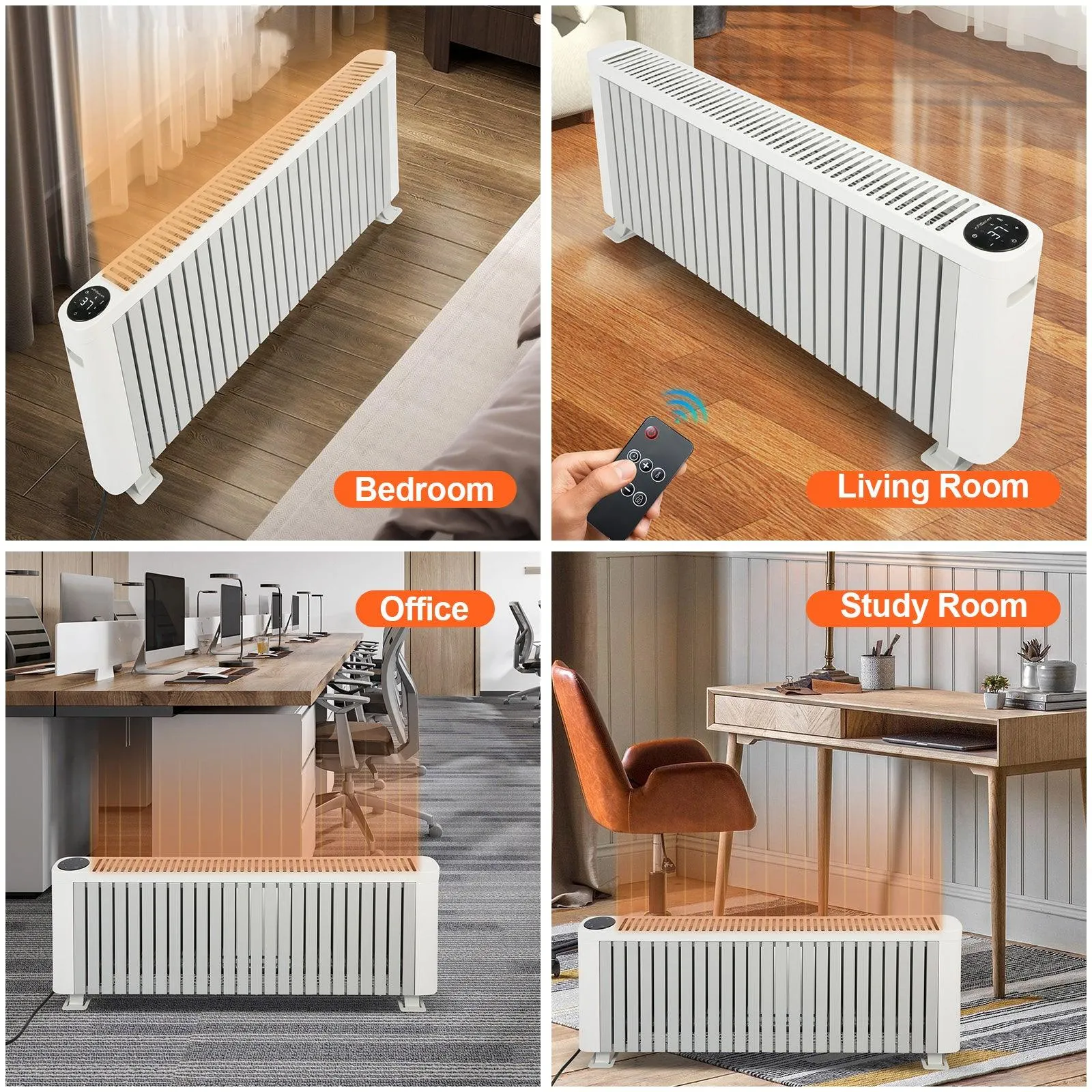 1500W Electric Baseboard Heater Large Room Space Heater with Silent Operation