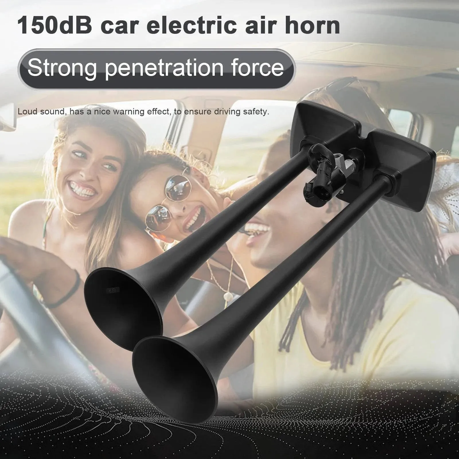 150dB Dual Trumpet Air Horn Loud Electric Horn 12-24V with Solenoid Valve for Car Truck RV Marine Boat