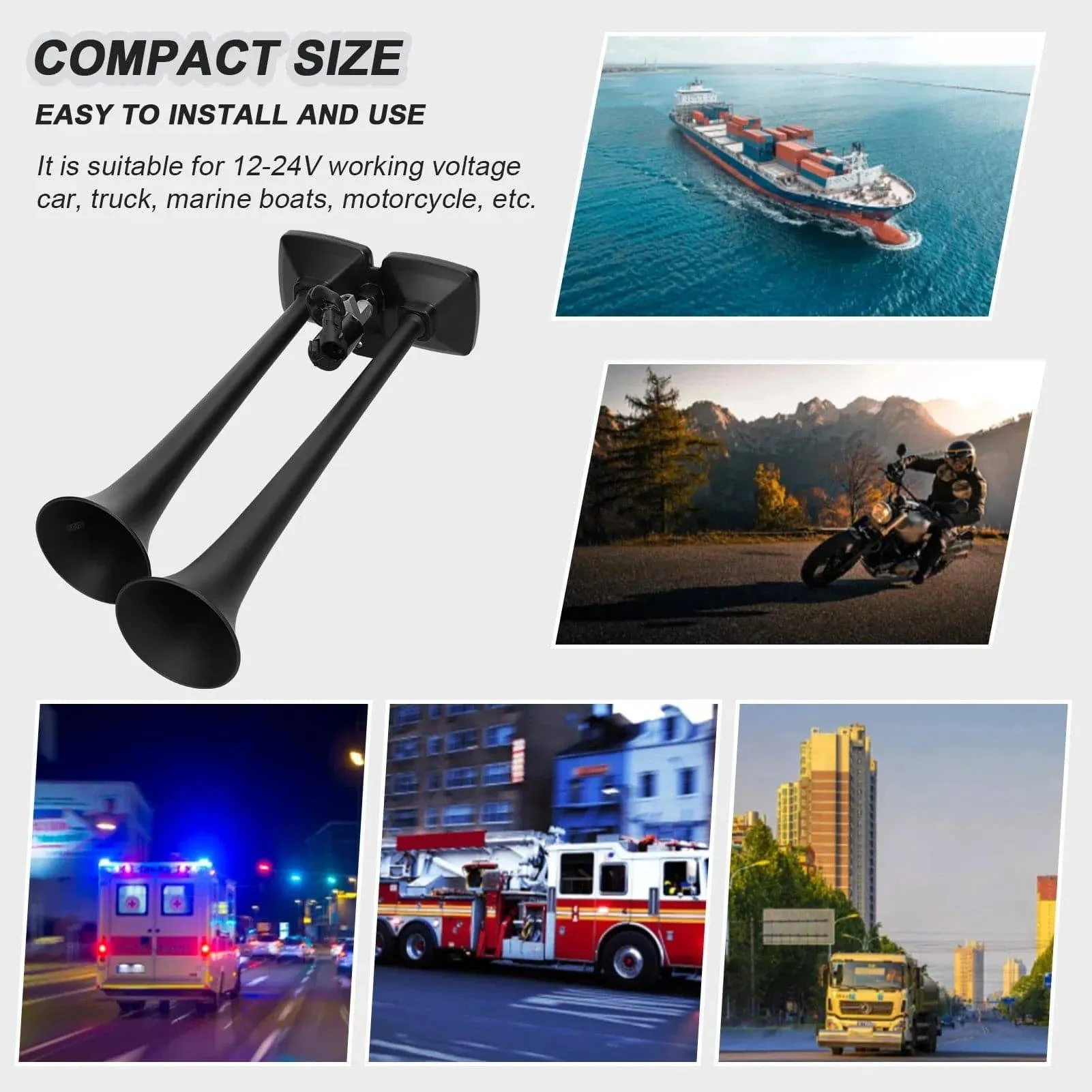 150dB Dual Trumpet Air Horn Loud Electric Horn 12-24V with Solenoid Valve for Car Truck RV Marine Boat