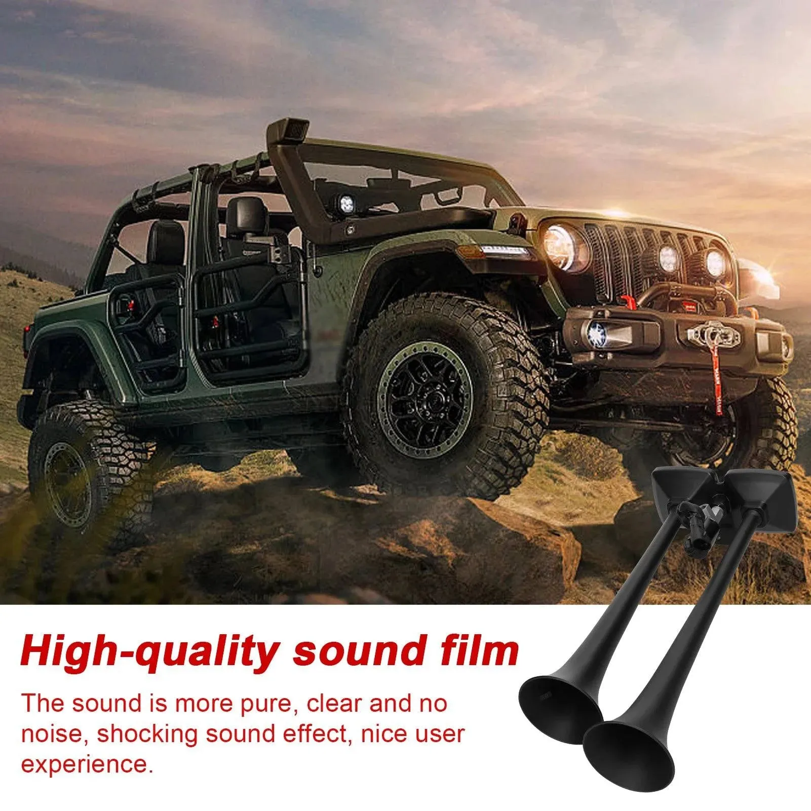 150dB Dual Trumpet Air Horn Loud Electric Horn 12-24V with Solenoid Valve for Car Truck RV Marine Boat