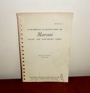 1954 Availability Classification Of Marconi Valves And Electronic Tubes Booklet