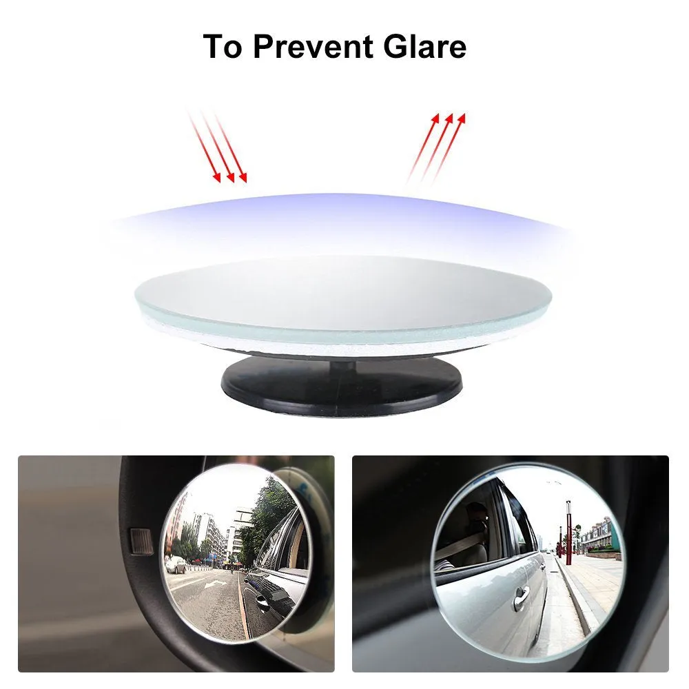 Blind Spot Mirror Rimless HD Glass Wide Angle 360° Convex Mirror Car Side Mirror Stick On RearView Car SUV Motorcycle Universal Fit - #BSKIT-36000