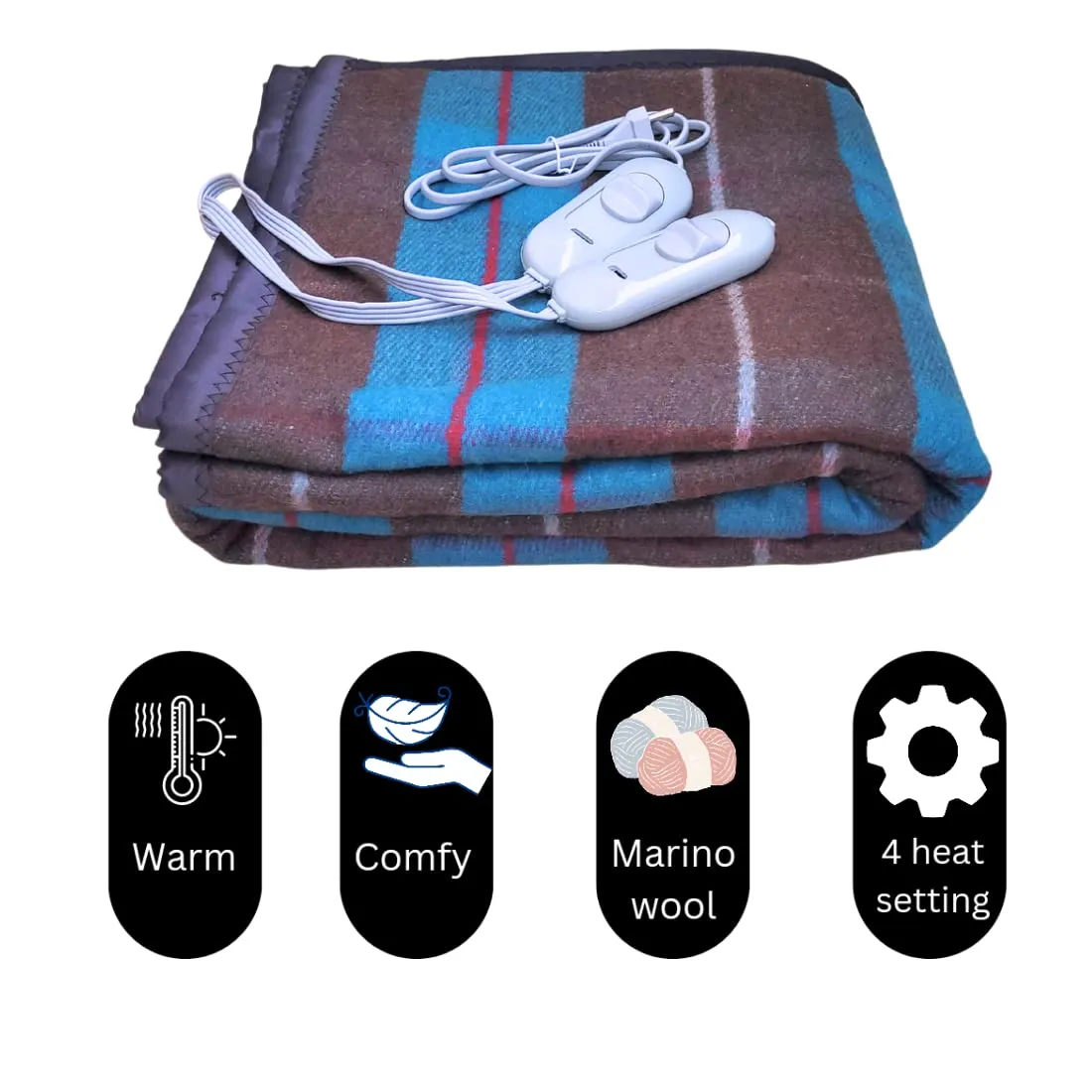 DR.MADLEY Premium German Technology- Double Bed Electric Blanket King Size- 5 Years Warranty- Electric Bed Warmer Double Bed -Shock Proof (Check Multicolored)