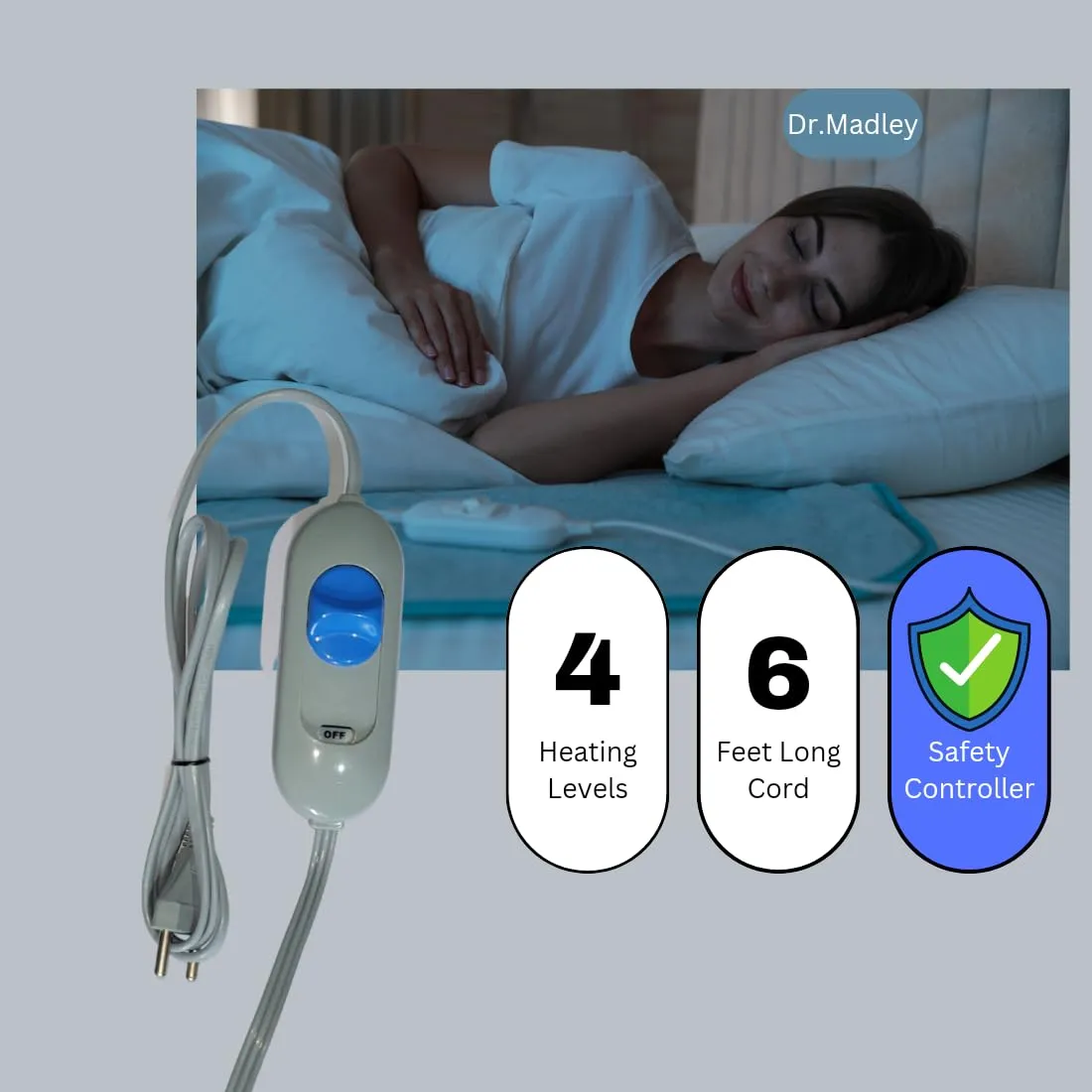 DR.MADLEY Premium German Technology- Double Bed Electric Blanket King Size- 5 Years Warranty- Electric Bed Warmer Double Bed -Shock Proof (Check Multicolored)