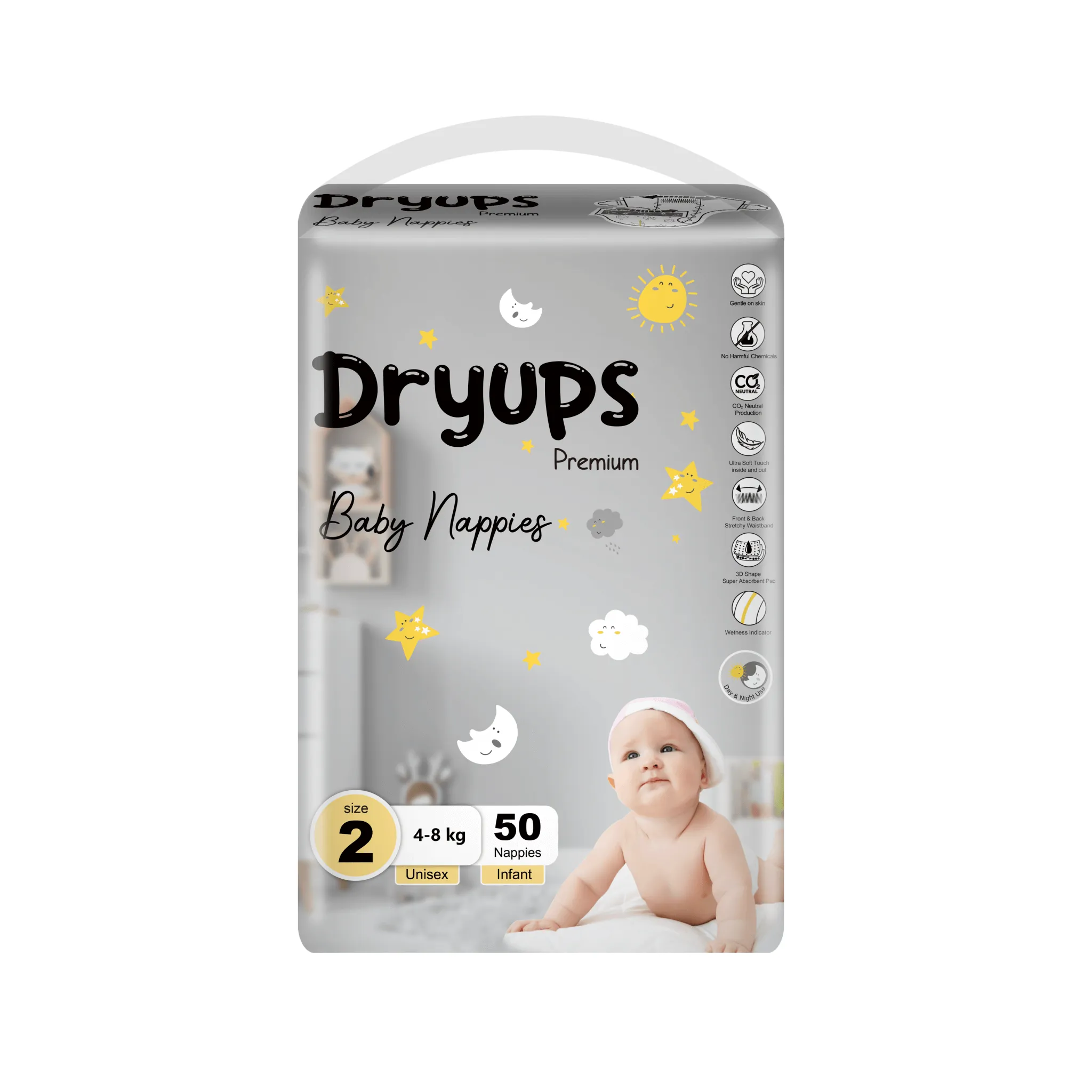 Dryups Premium Nappies Unisex Size 2 Infant (4-8kg)