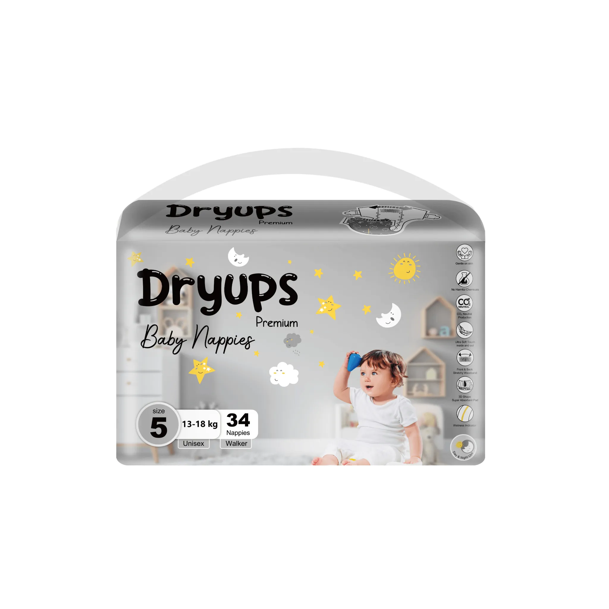 Dryups Premium Nappies Unisex Size 5 Walker (13-18kg)