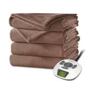 essential Channeled Velvet Plush Electric Heated Warming Blanket King Slate Gray