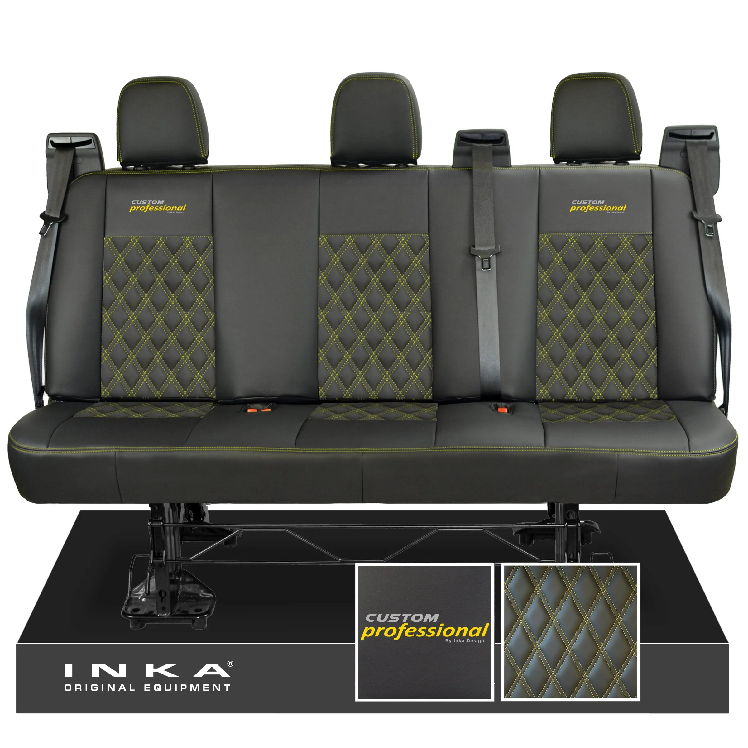 Ford Transit Custom INKA Custom Professional Rear Triple Tailored Leatherette Bentley Diamond Quilt Seat Covers Black MY12-23