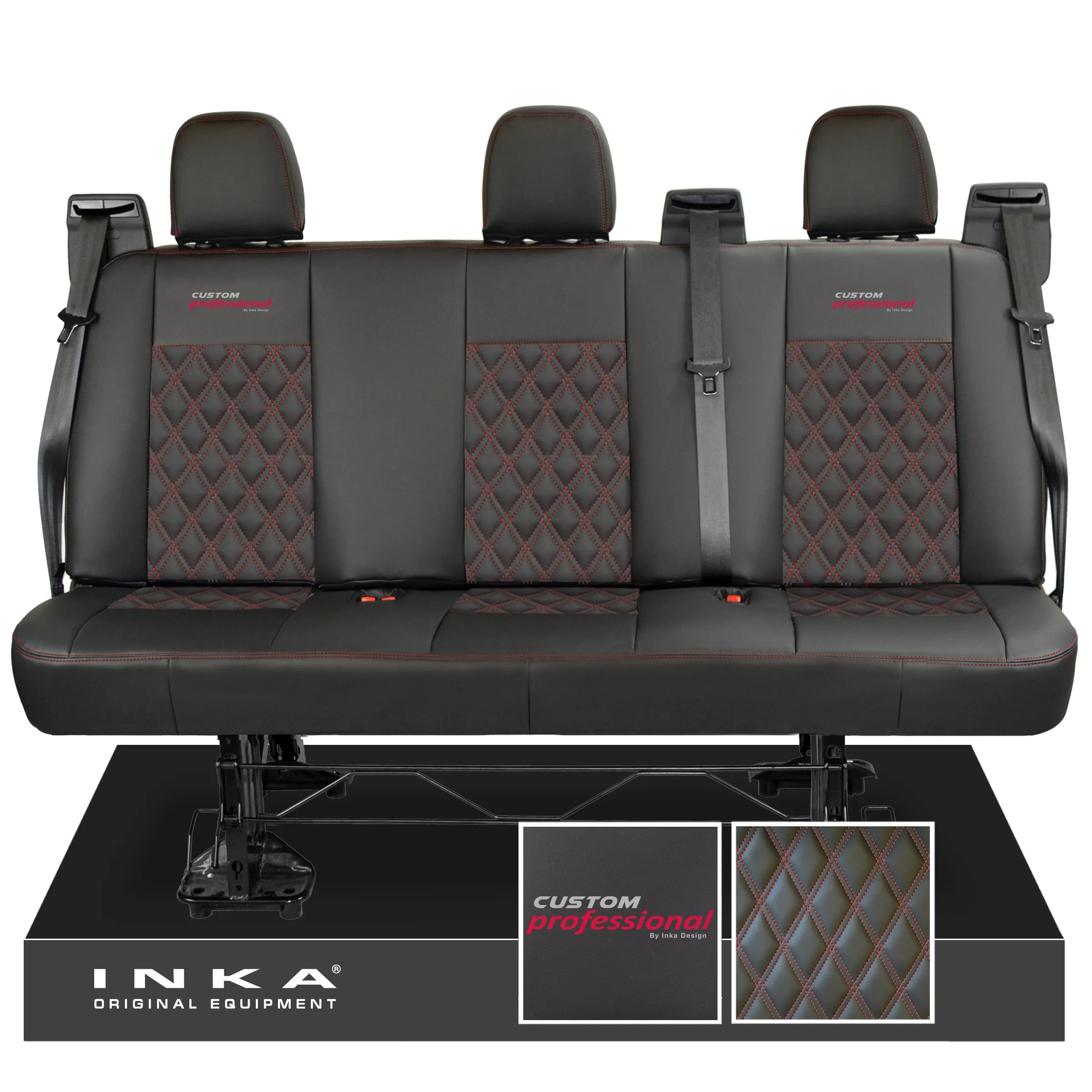 Ford Transit Custom INKA Custom Professional Rear Triple Tailored Leatherette Bentley Diamond Quilt Seat Covers Black MY12-23
