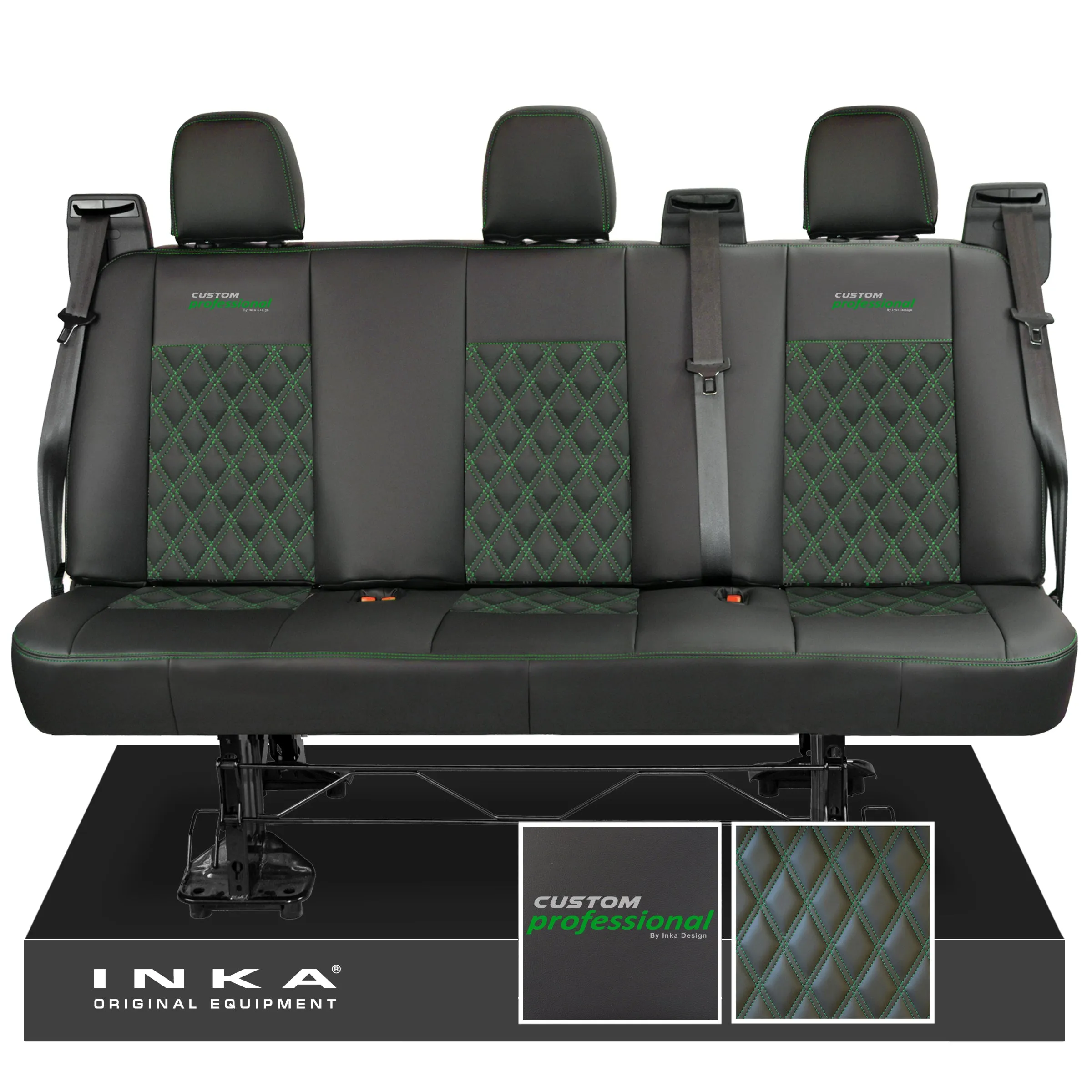 Ford Transit Custom INKA Custom Professional Rear Triple Tailored Leatherette Bentley Diamond Quilt Seat Covers Black MY12-23