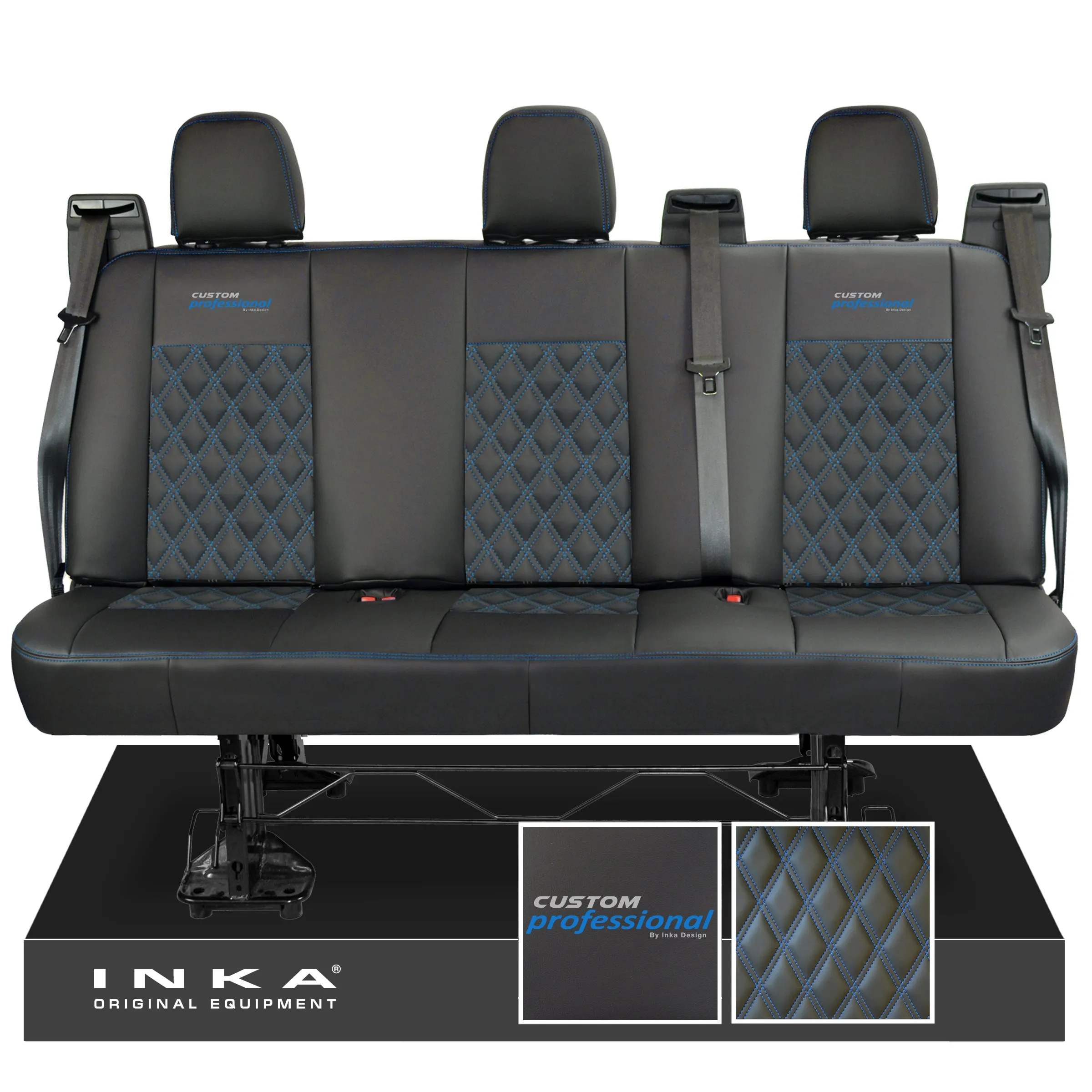 Ford Transit Custom INKA Custom Professional Rear Triple Tailored Leatherette Bentley Diamond Quilt Seat Covers Black MY12-23