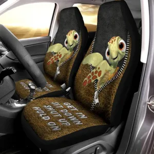 Get In Sit Down Shut Up Hold On, Sea Turtle Car Seat Covers With Leather Pattern Print Universal Fit