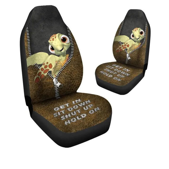 Get In Sit Down Shut Up Hold On, Sea Turtle Car Seat Covers With Leather Pattern Print Universal Fit