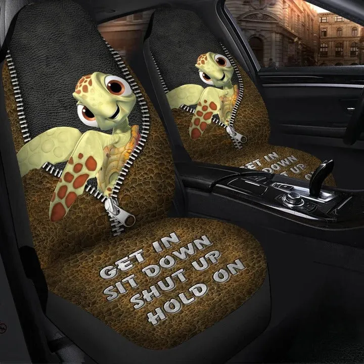 Get In Sit Down Shut Up Hold On, Sea Turtle Car Seat Covers With Leather Pattern Print Universal Fit