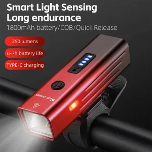 High Brightness Aluminum Alloy Bicycle Light 250 Lumen USB Rechargeable Bike Light Light Sensing Road Bike Cycling Safety Lamp