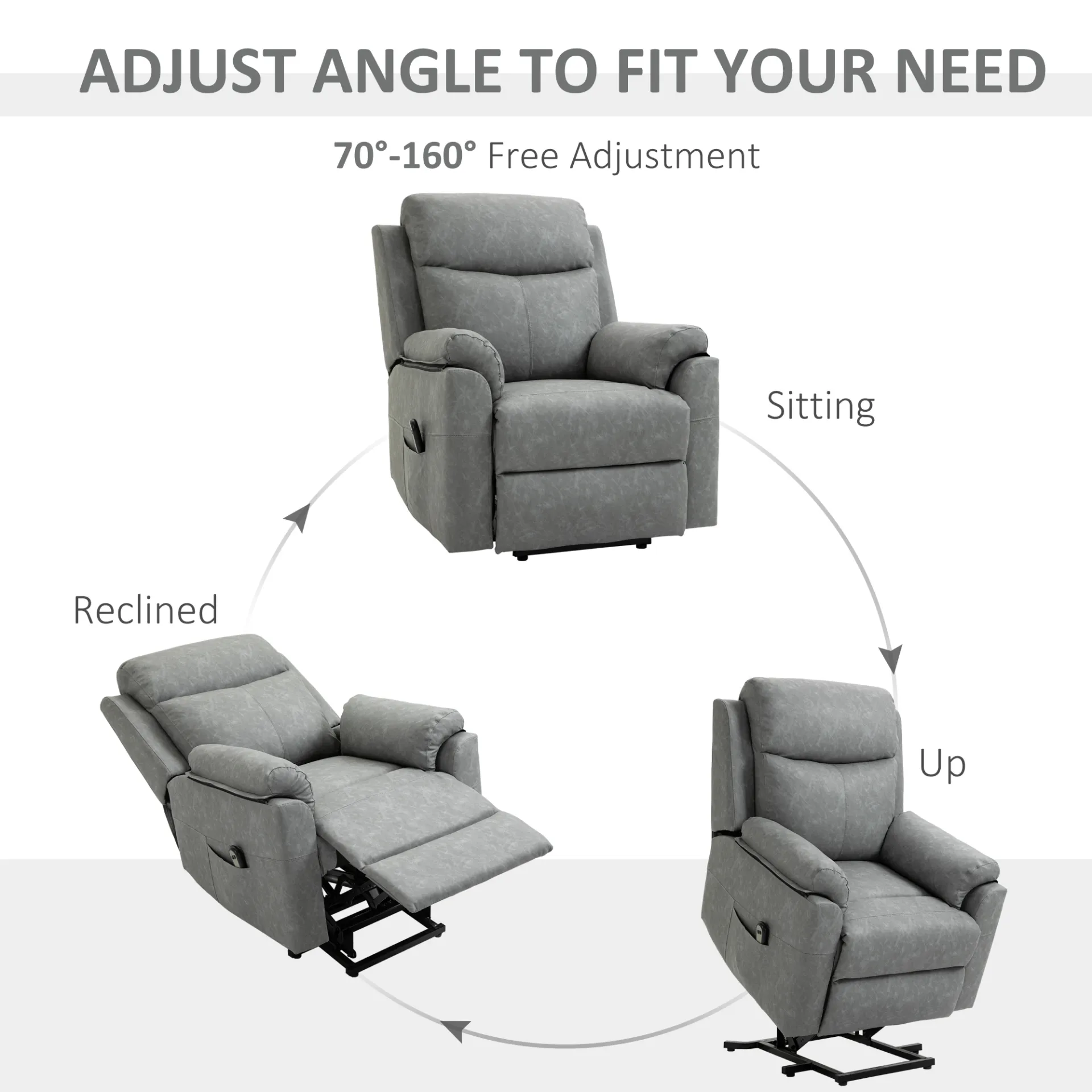 HOMCOM Electric Power Lift Recliner Chair - Faux Leather Armchair for Elderly with Remote Control, Side Pocket - Grey