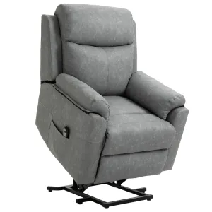 HOMCOM Electric Power Lift Recliner Chair - Faux Leather Armchair for Elderly with Remote Control, Side Pocket - Grey