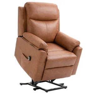 HOMCOM Electric Power Lift Recliner Chair for Elderly, Faux Leather Armchair with Remote Control and Side Pocket, Brown
