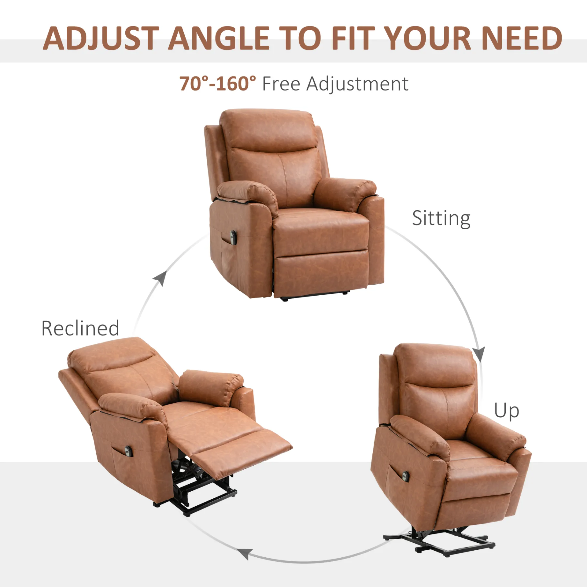 HOMCOM Electric Power Lift Recliner Chair for Elderly, Faux Leather Armchair with Remote Control and Side Pocket, Brown
