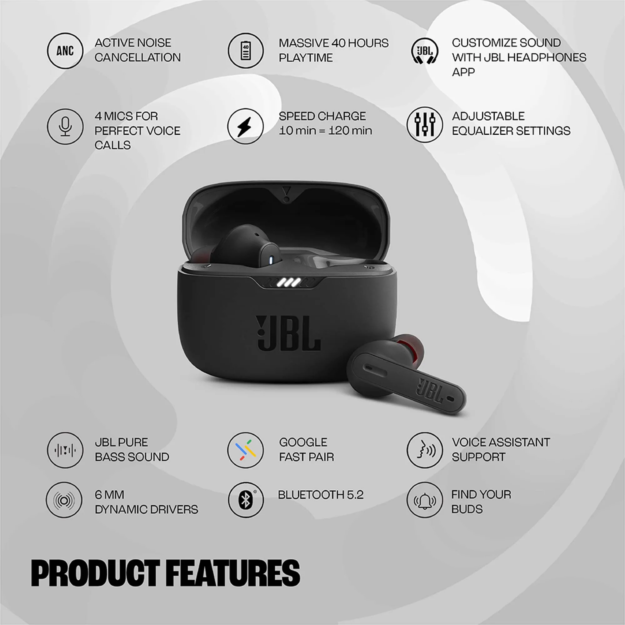 JBL Tune 230NC Active Noise Cancelling Wireless Earbuds