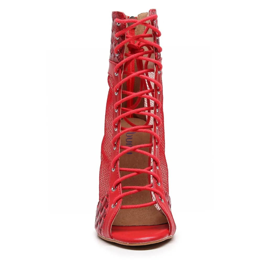 Jezabel - Red Vegan Leather - Suede Sole - Dance Floor Only