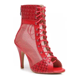 Jezabel - Red Vegan Leather - Suede Sole - Dance Floor Only