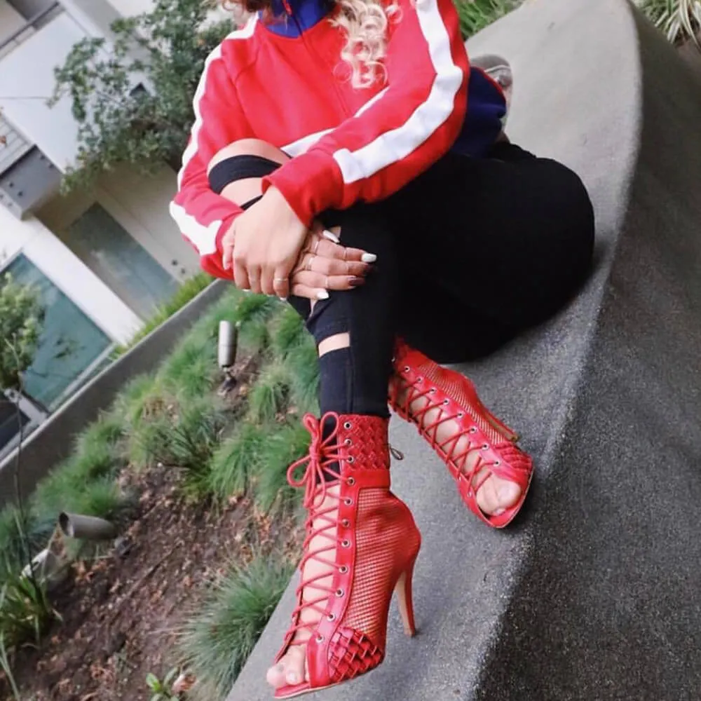 Jezabel - Red Vegan Leather - Suede Sole - Dance Floor Only