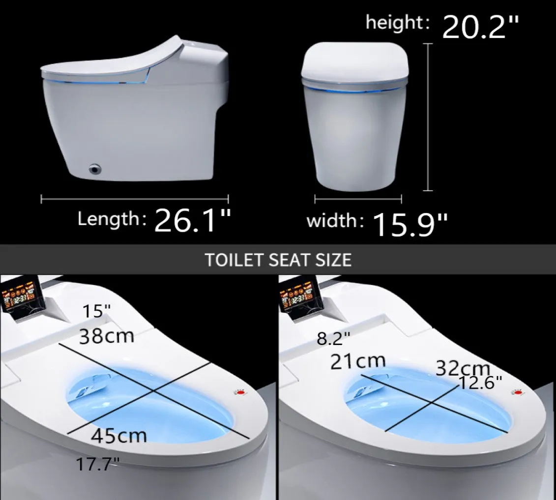 Luxury Smart Toilet One-Piece Floor Mounted HD Screen &Remote Control Simple Fashionable Design- Rosegold