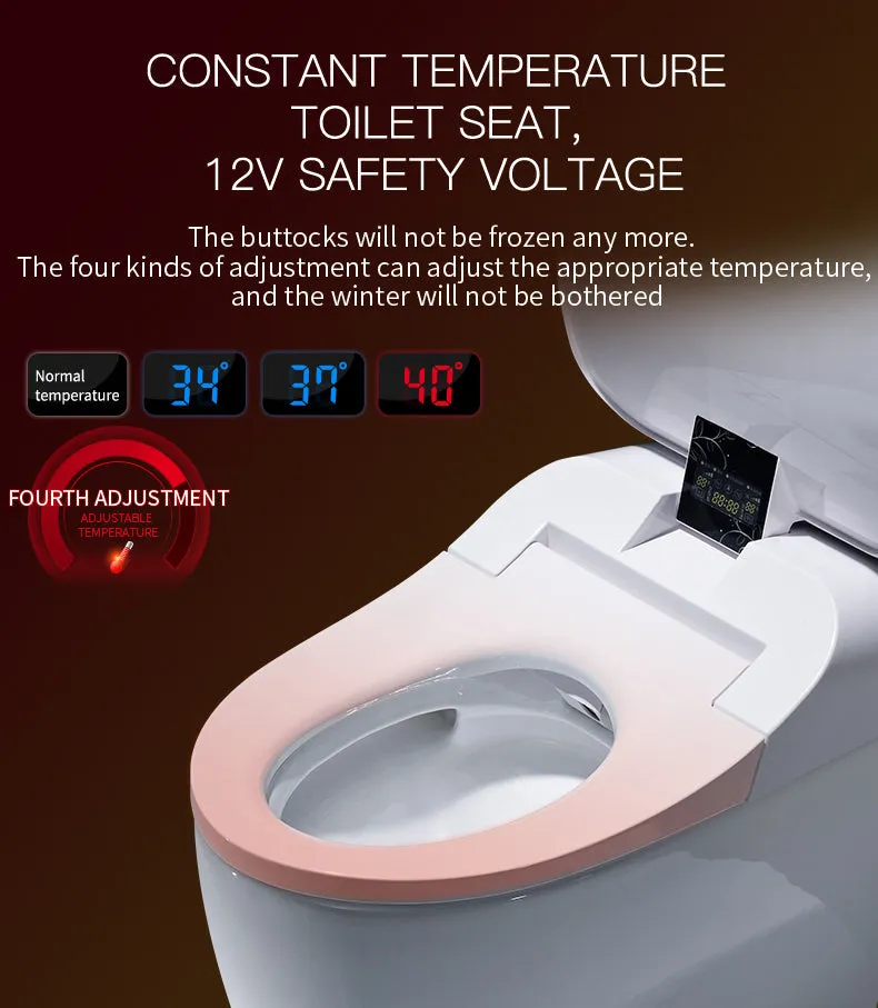 Luxury Smart Toilet One-Piece Floor Mounted HD Screen &Remote Control Simple Fashionable Design- Rosegold