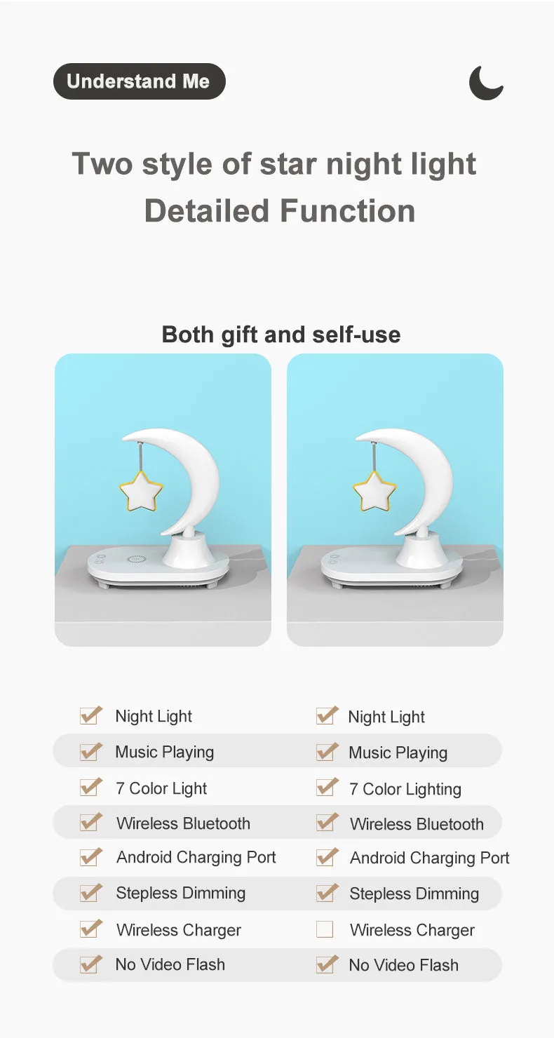Moon Star Wireless Charging Night Lamp