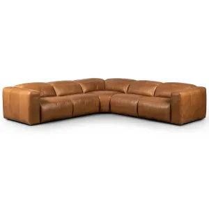 Radley 5 Piece Leather Power Recliner Sectional, Sonoma Butterscotch