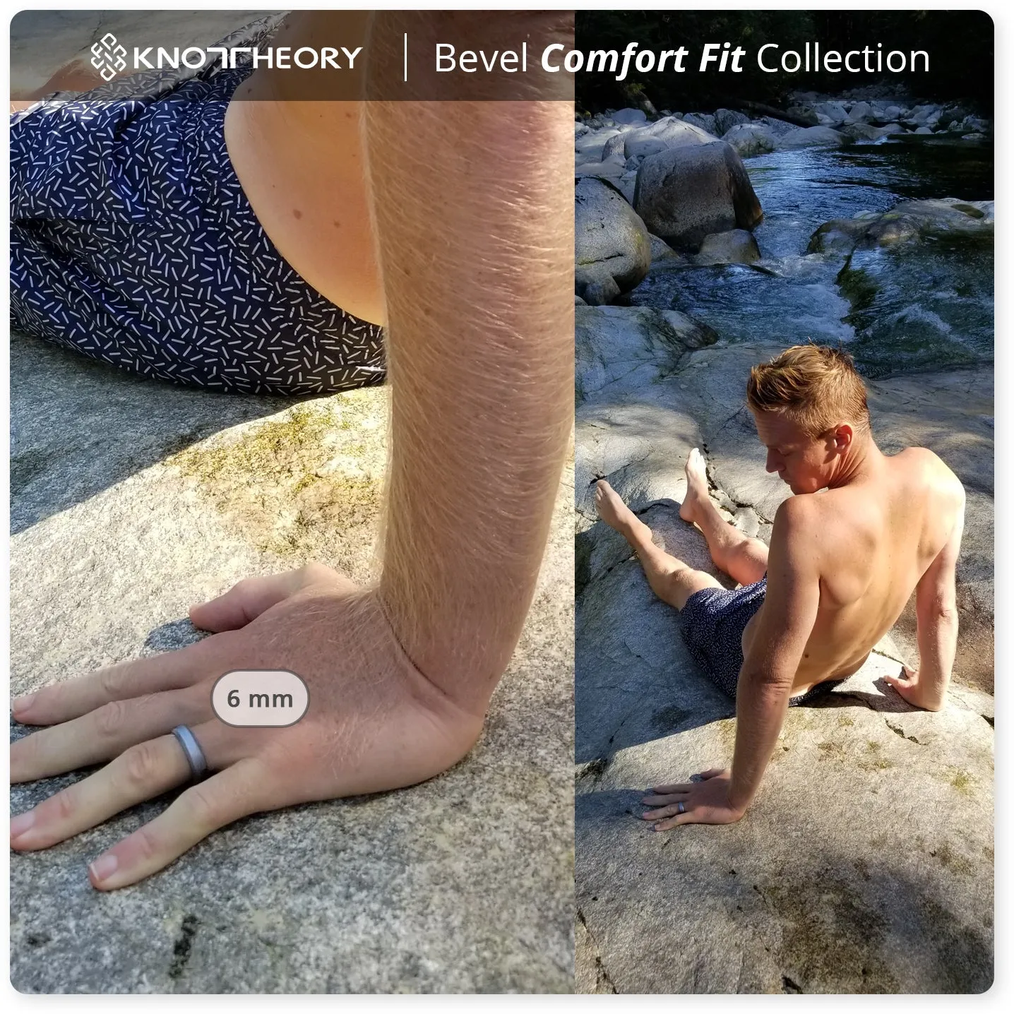Smooth Silver Bevel Edge Breathable Silicone Ring For Men and Women