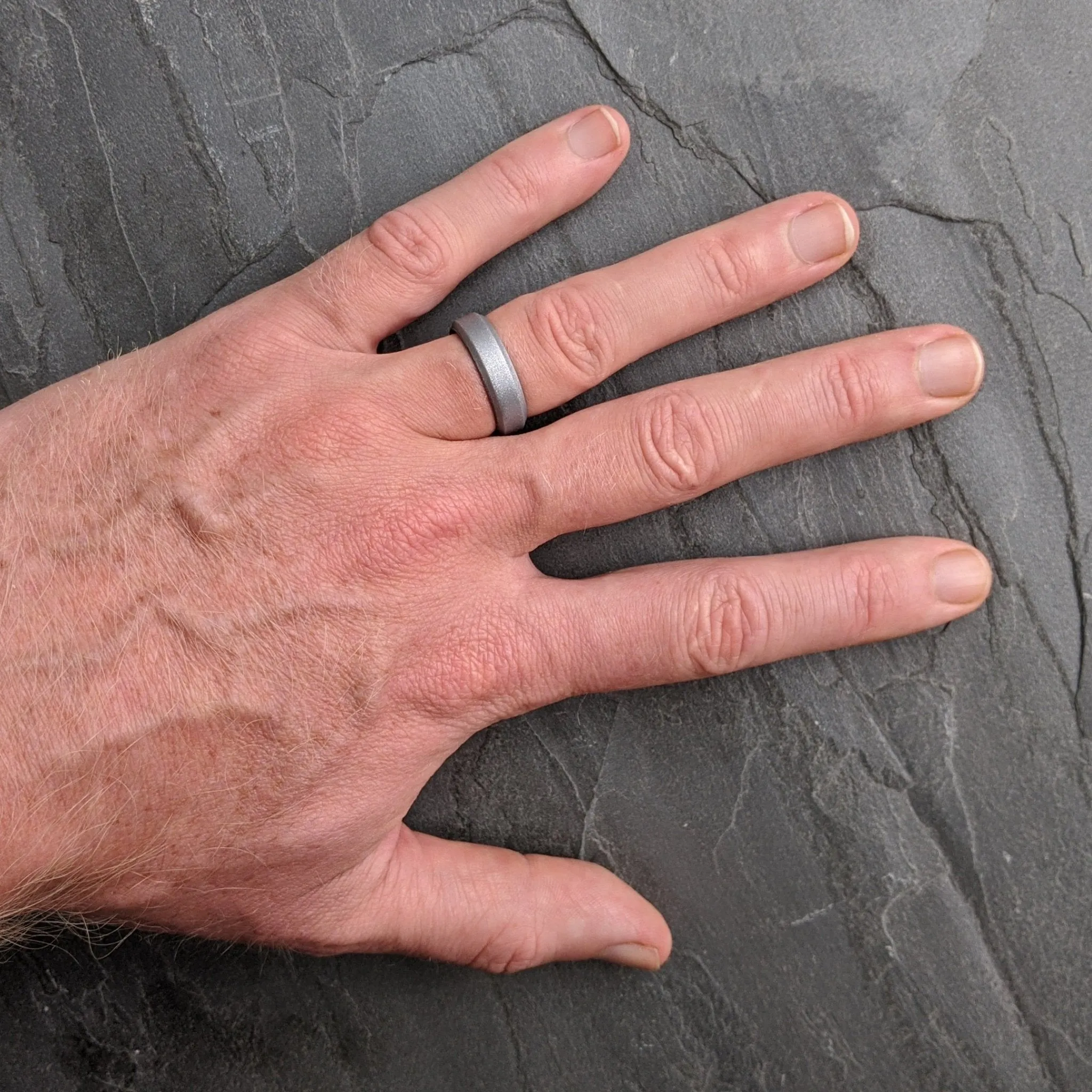 Smooth Silver Bevel Edge Breathable Silicone Ring For Men and Women