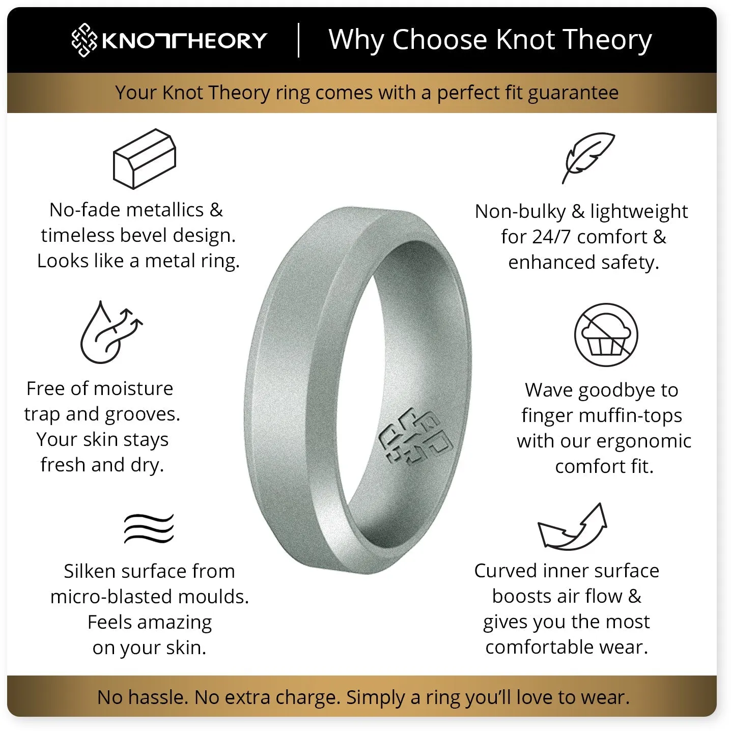 Smooth Silver Bevel Edge Breathable Silicone Ring For Men and Women