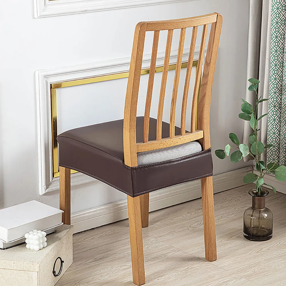 Soft PU Solid Color Stretch Chair Seat Cover