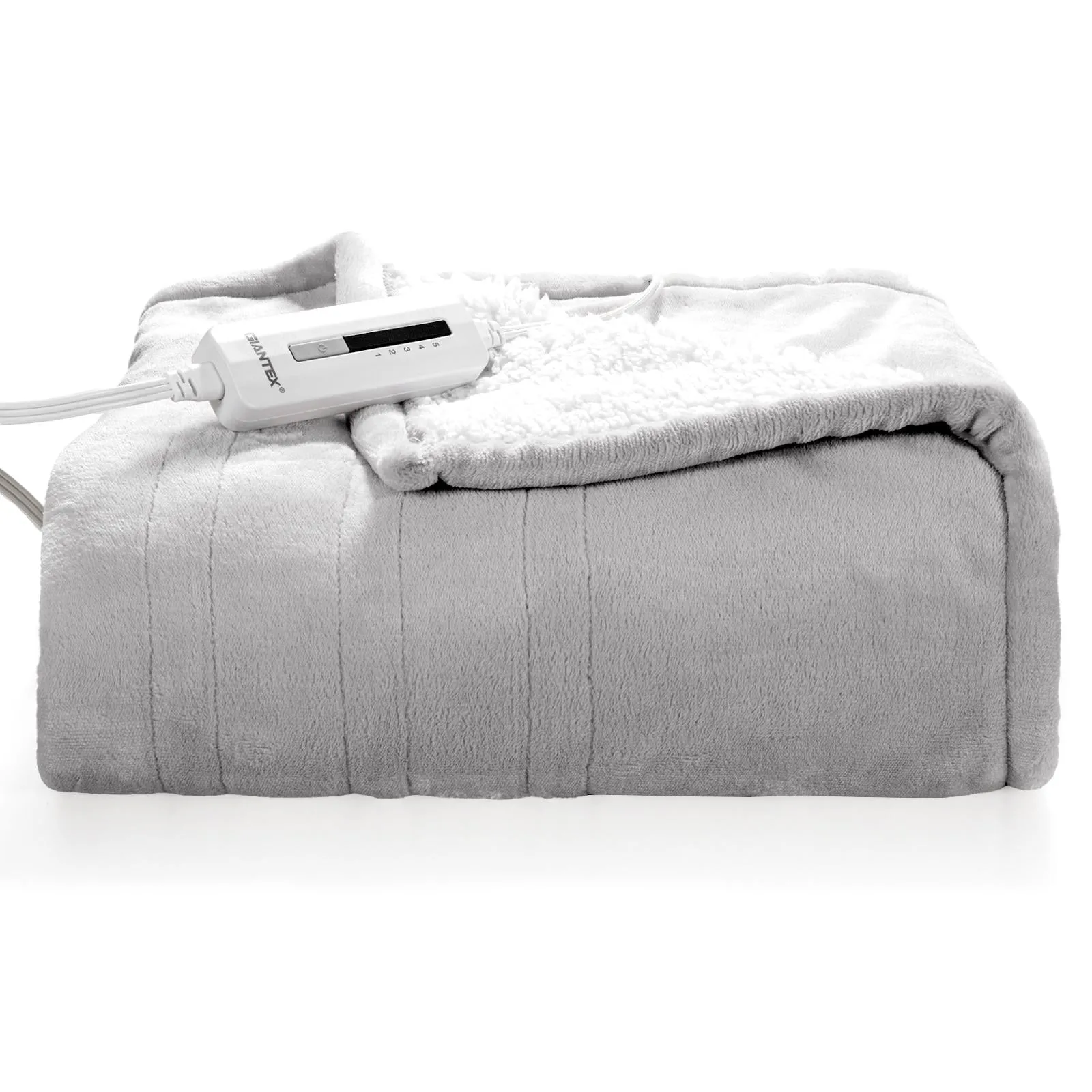 versatile Electric Throw Heated Blanket, Soft Fast Heating Blanket w/5 Heat Settings, 3 Hours Auto-Off & Thermostatic Control, Warming Double-Side Flush Blanket Machine Washable, Grey