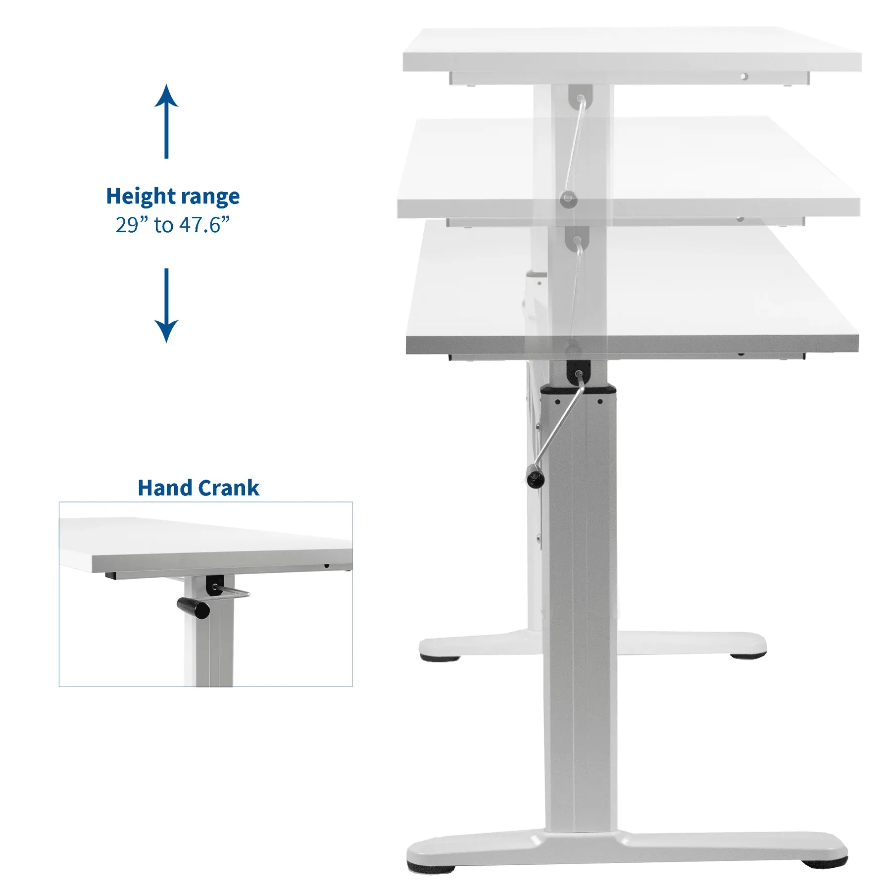 VIVO Manual Crank Standing Height-Adjustable Desk w/ 55"x24" TableTop, DESK-V100MW/V100M