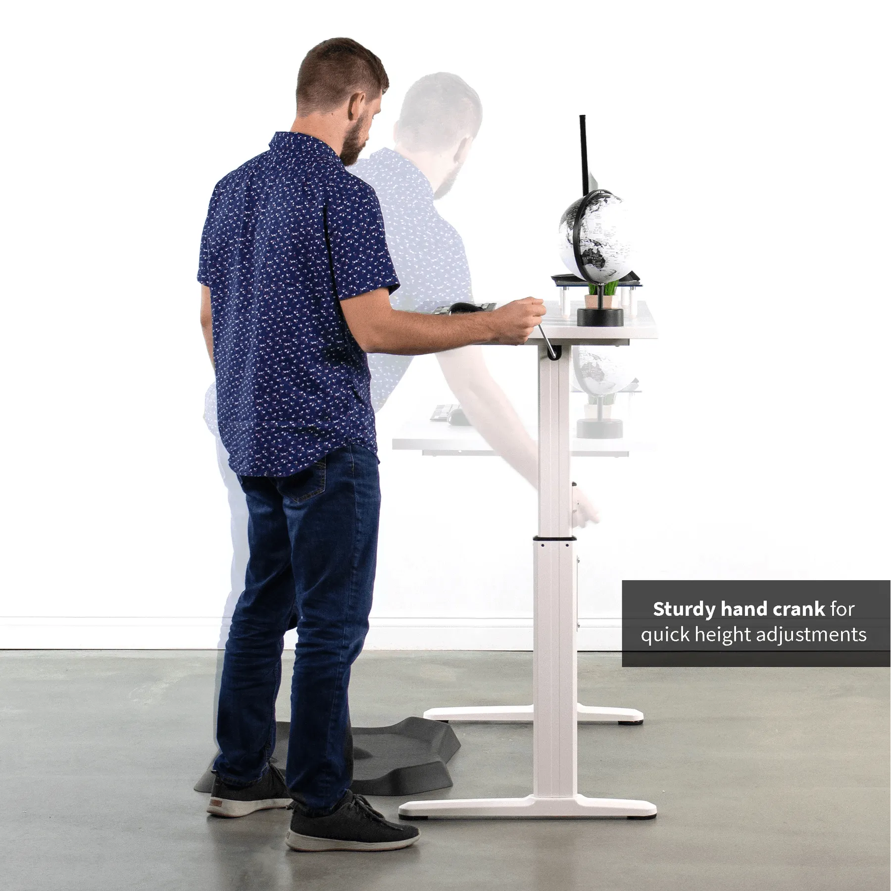VIVO Manual Crank Standing Height-Adjustable Desk w/ 55"x24" TableTop, DESK-V100MW/V100M