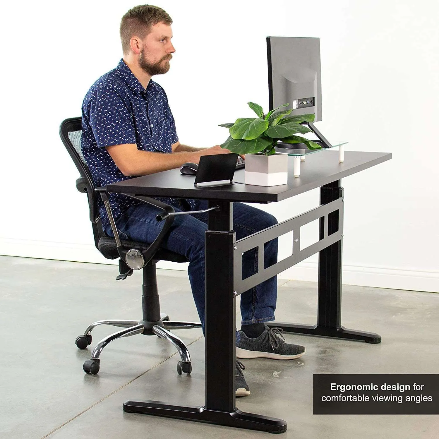 VIVO Manual Crank Standing Height-Adjustable Desk w/ 55"x24" TableTop, DESK-V100MW/V100M