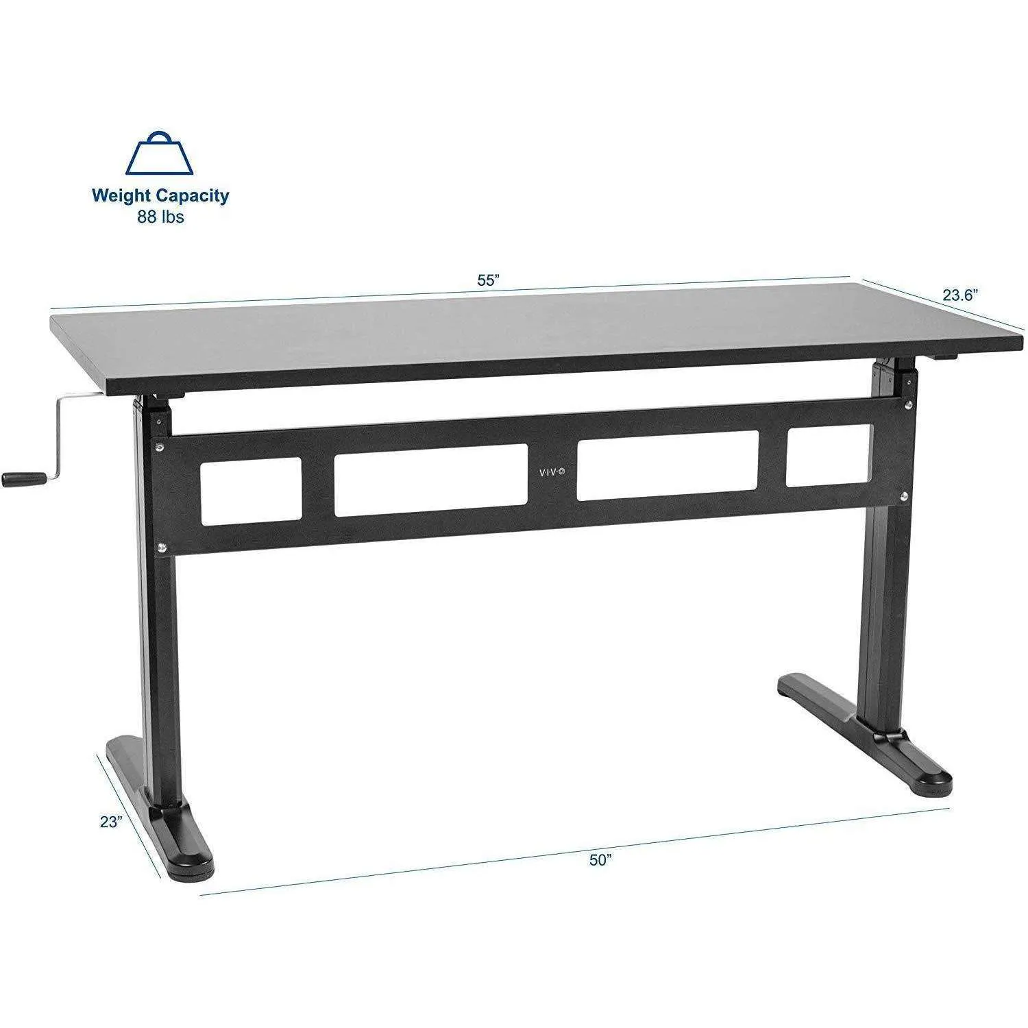VIVO Manual Crank Standing Height-Adjustable Desk w/ 55"x24" TableTop, DESK-V100MW/V100M