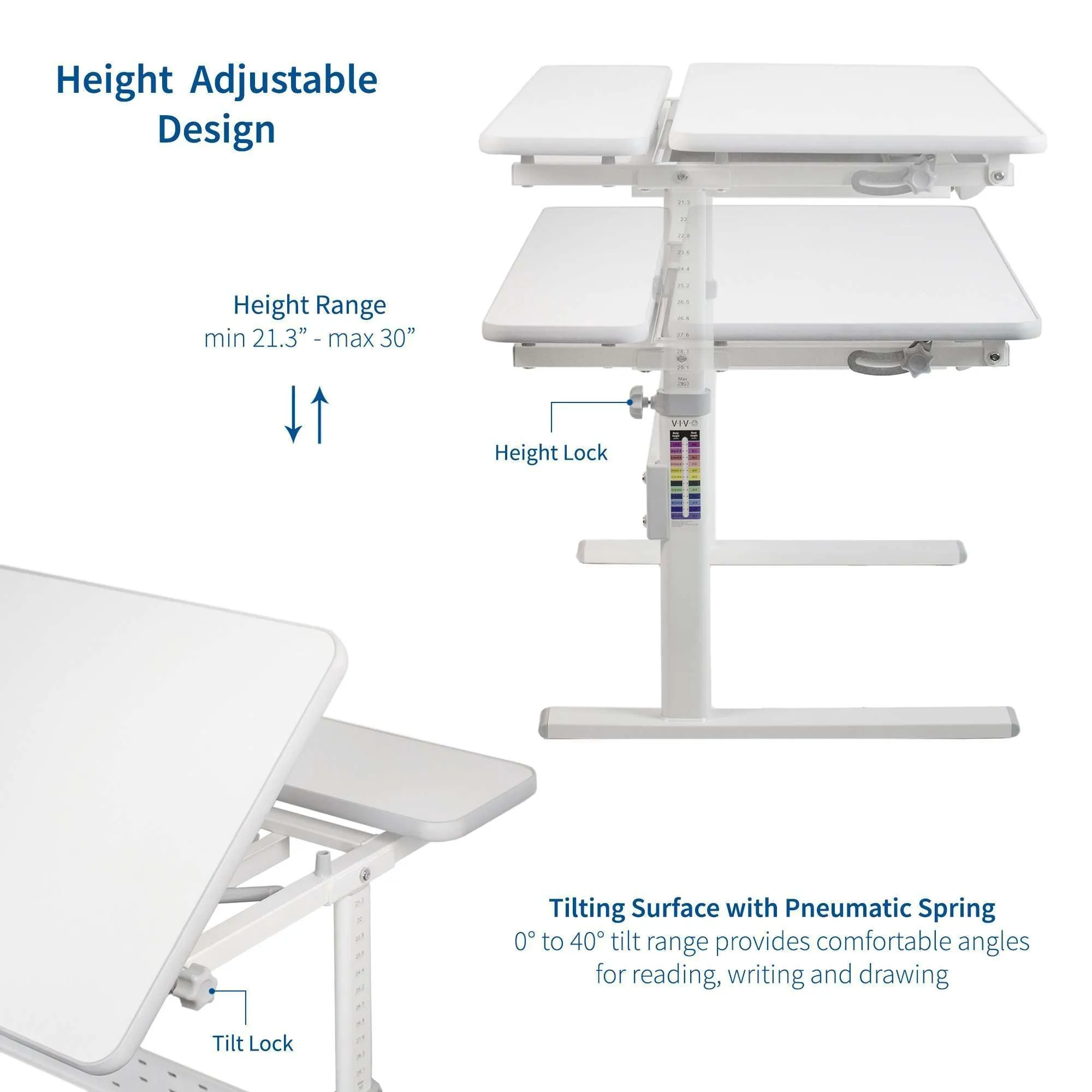 VIVO White Kids' Height-Adjustable Desk Interactive Workstation, DESK-V503G