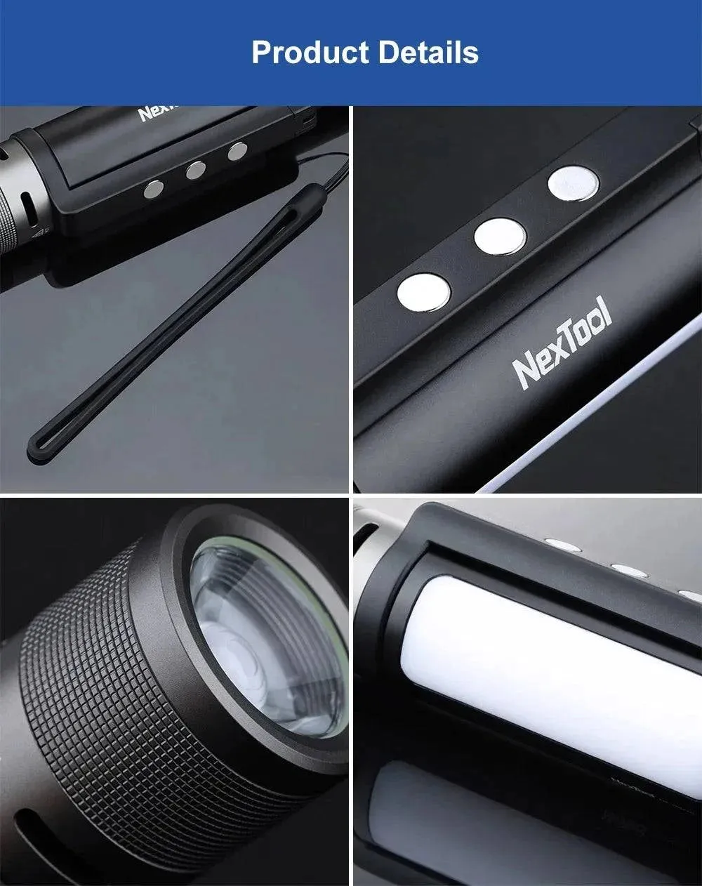 Xiaomi Nextool Outdoor 6 in 1 Zoom Flashlight Multifunction Portable Sound Light Alarm 1000lm Waterproof 2600mAh LED Flashlight