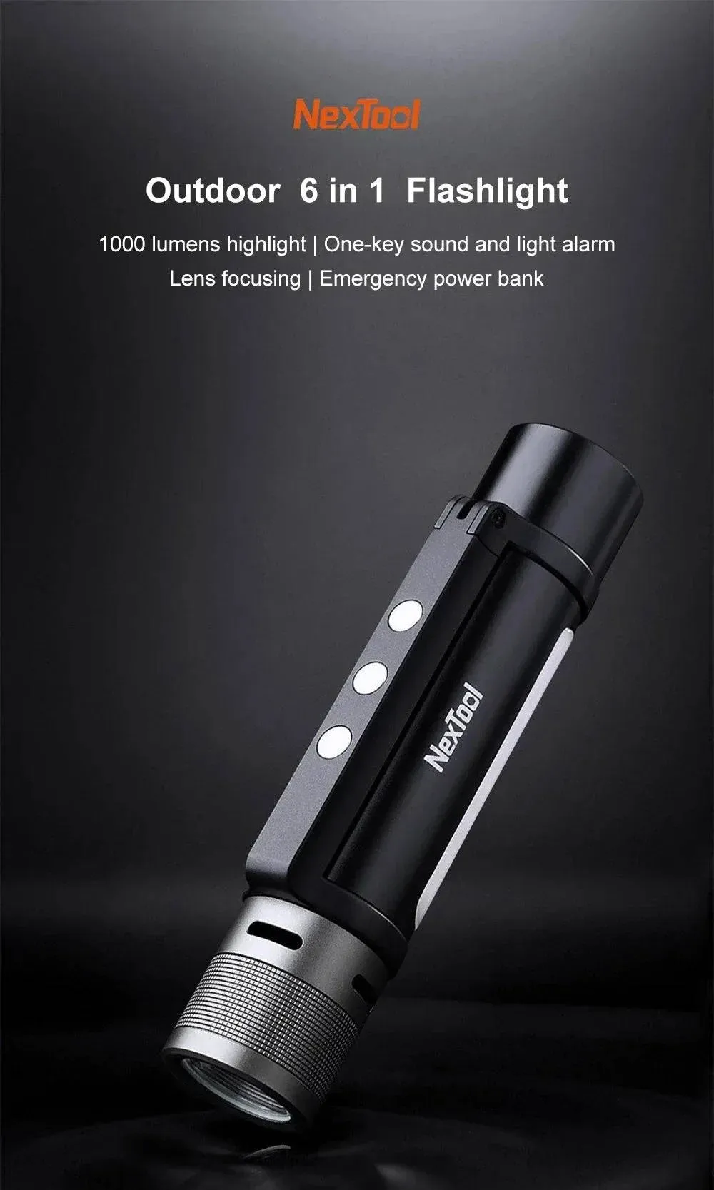Xiaomi Nextool Outdoor 6 in 1 Zoom Flashlight Multifunction Portable Sound Light Alarm 1000lm Waterproof 2600mAh LED Flashlight