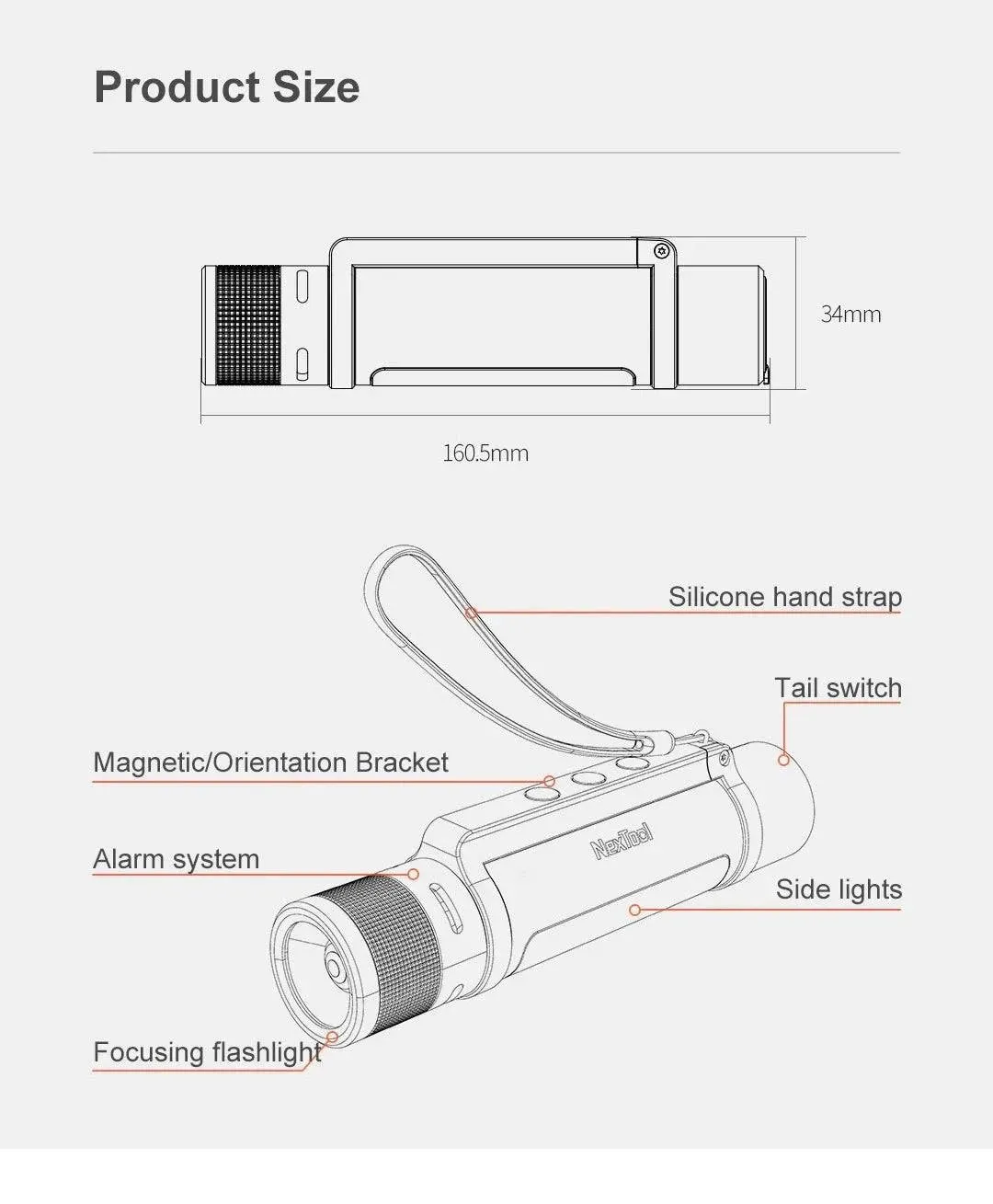 Xiaomi Nextool Outdoor 6 in 1 Zoom Flashlight Multifunction Portable Sound Light Alarm 1000lm Waterproof 2600mAh LED Flashlight